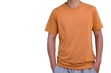 blank t-shirt on a young man template on white background for mockup