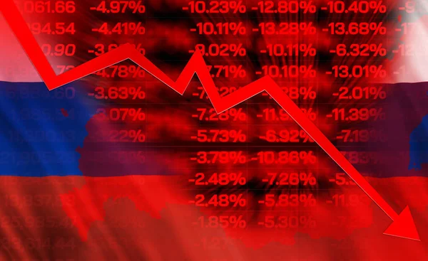 Russia flags war crisis and conflict.Russian stock market International situation theme severely affecting stock markets and crypto currency market.