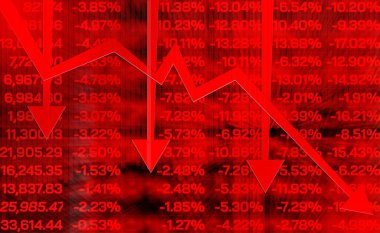 Kriz, savaş ve enflasyon ticareti fobisini gösteren kırmızı borsa fiyatları, mali yönetim kurulunun ticari grafik analizi yatırımları kötü ekonomi ve olumsuz hisse senedi durumunu gösteriyor.