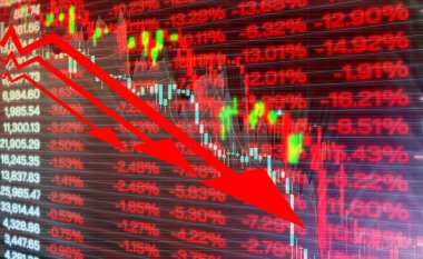 Kriz, savaş ve enflasyon ticareti fobisini gösteren kırmızı borsa fiyatları, mali yönetim kurulunun ticari grafik analizi yatırımları kötü ekonomi ve olumsuz hisse senedi durumunu gösteriyor.
