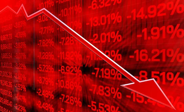 危機戦争とインフレのトレーダー恐怖を示す赤株式市場価格 金融ボードの取引グラフ分析投資は悪い経済と負の株式状況を表示します — ストック写真