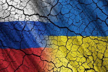 Savaş Ukrayna ve Rus bayrakları, Ukrayna krizi ve Çatışması. Bayraklara odaklanmayı seçin. Uluslararası durum teması borsa ve kripto para birimi ve altını ciddi şekilde etkiliyor.