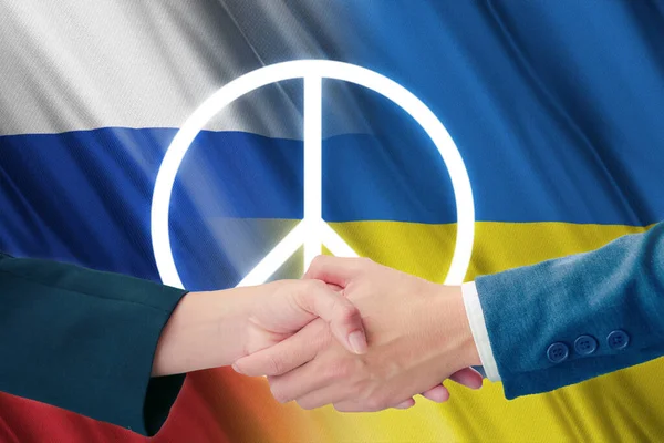 ukraine russia end of the war, peace in the world,the flags of russian and ukrainian negotiation each other for a peace treaty, negotiation conflict resolution