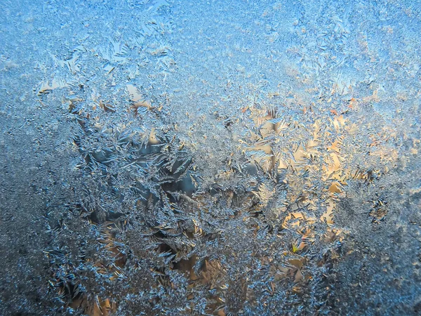 Winter Frozen Window Covered Ice Crystals Snowflakes Structure Ice Patterns — Stock Photo, Image