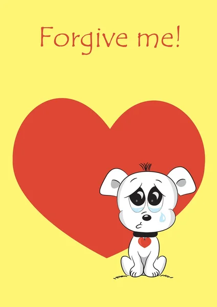 A funny dog sitting on the red heart — Stock Vector