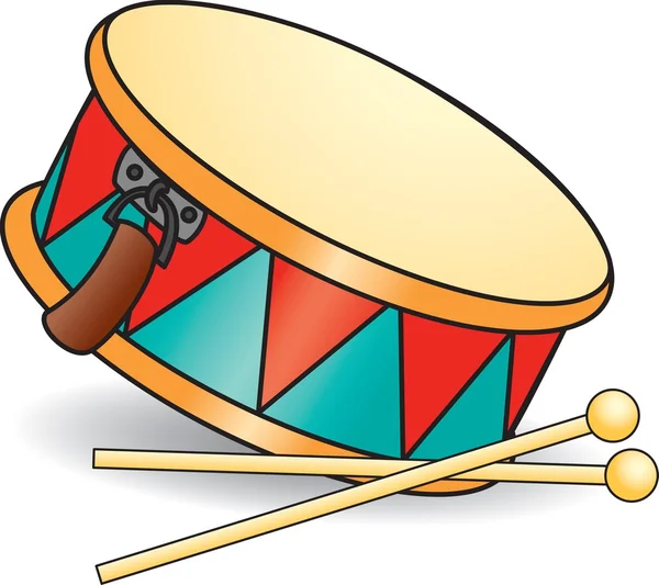 Spielzeugtrommel und Drumsticks — Stockvektor