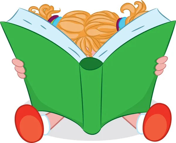Uma garota dos desenhos animados lendo um livro —  Vetores de Stock