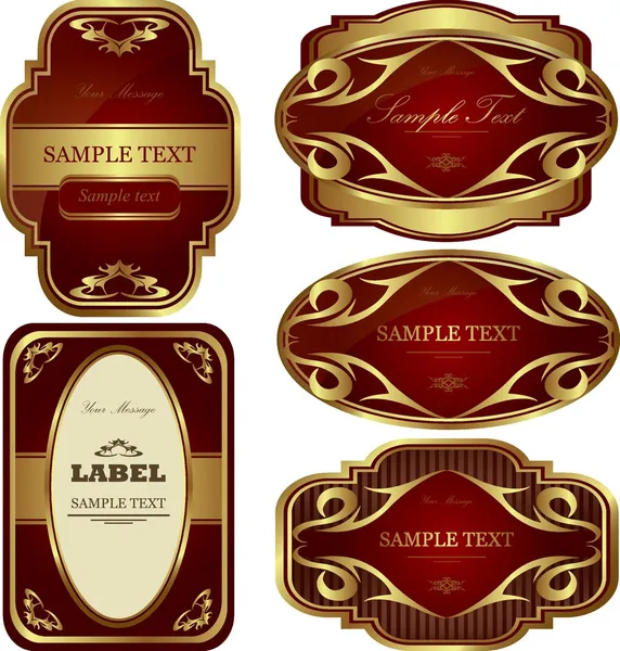 Luxury gold-framed red labels — Stock Vector