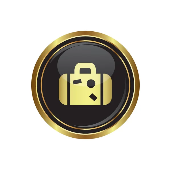 Round golden button with suitcase icon — Stock Vector