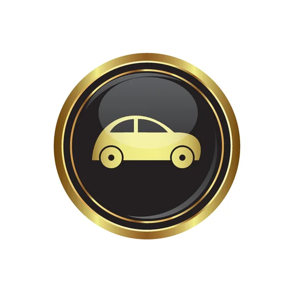 Round golden button with car icon — Stock Vector