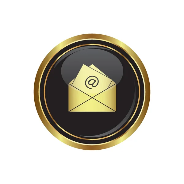 E mail icon on the black with gold round button — Stock Vector