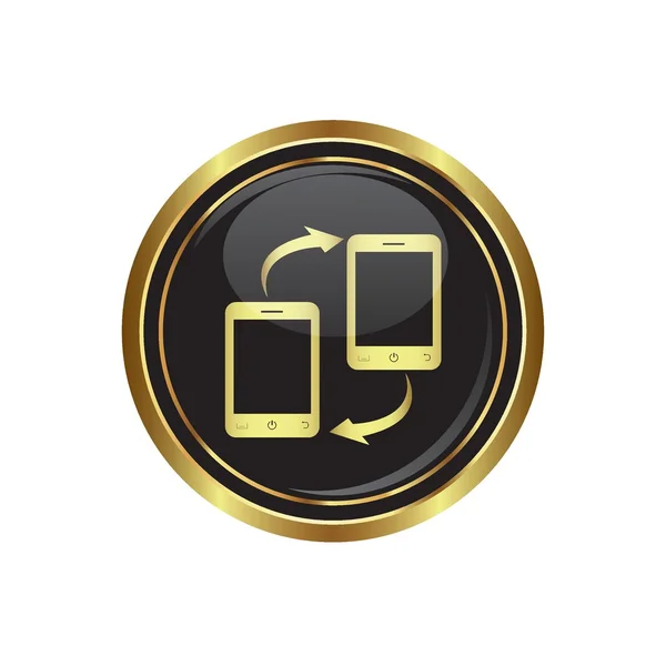 Telefonverbindungssymbol auf der schwarzen mit goldenem runden Knopf — Stockvektor