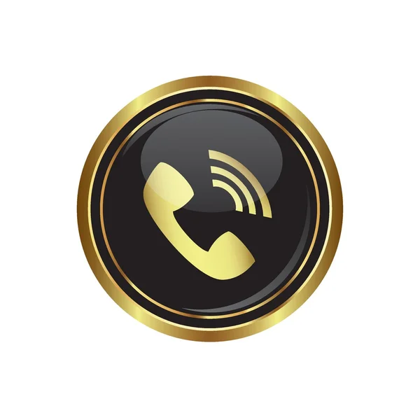 Telephone receiver icon on the black with gold round button — Stock Vector