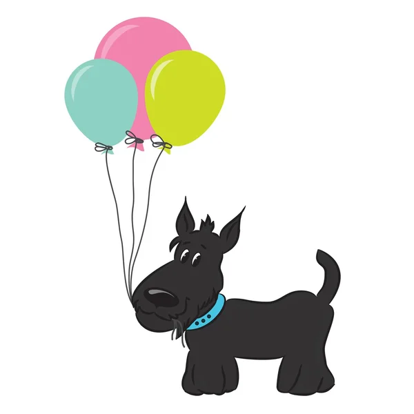 Cão de desenho animado bonito com balões — Vetor de Stock