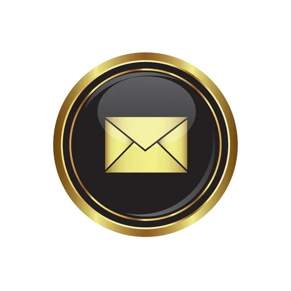 Icono de correo en el negro con botón redondo de oro — Vector de stock