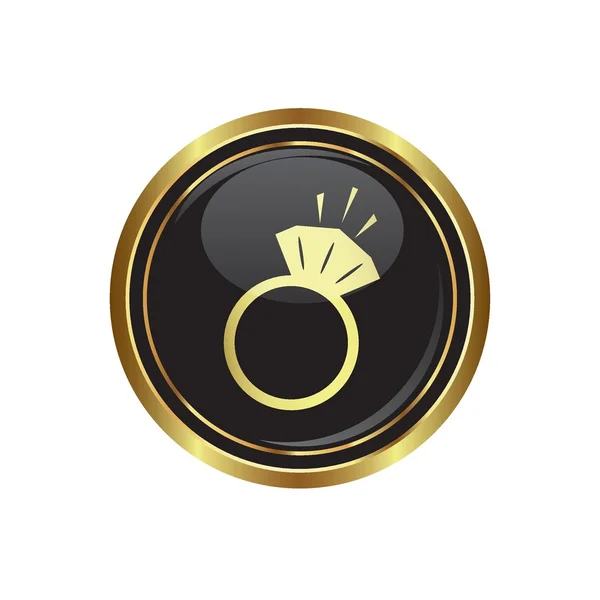 Icono del anillo en el negro con botón redondo de oro — Vector de stock