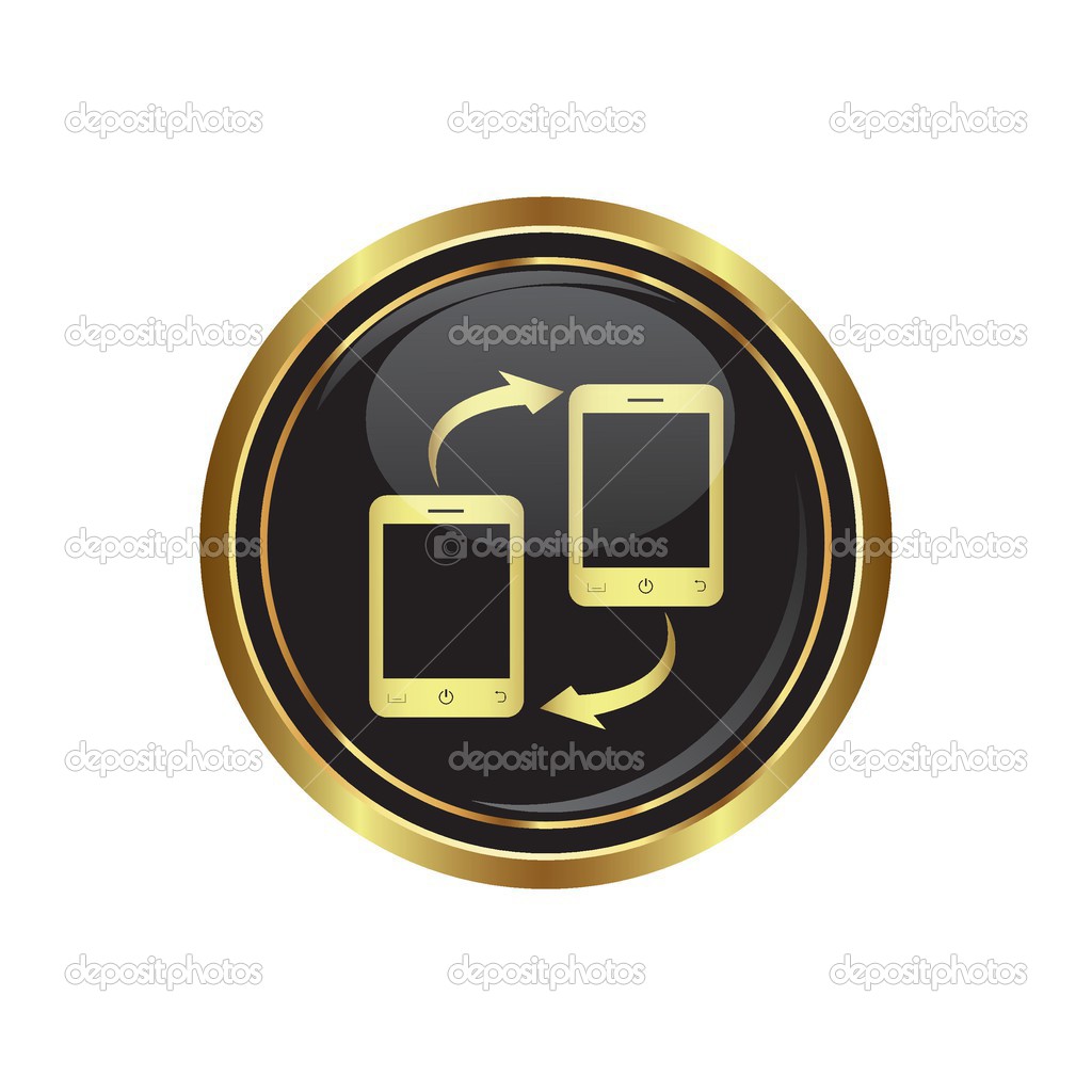 Phone connection icon on the black with gold round button