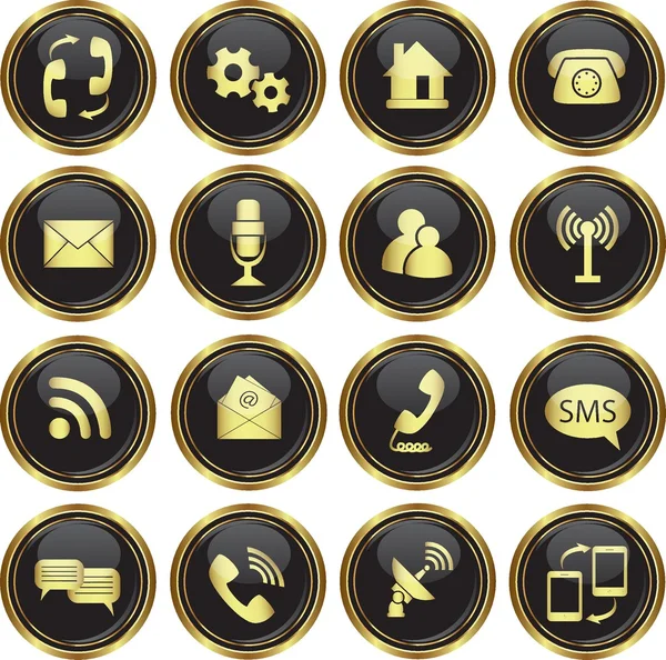 Runda gyllene knappar med meddelande-ikoner — Stock vektor