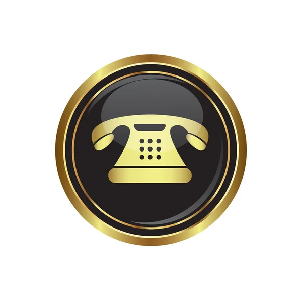 Telephone icon on the black with gold round button — Stock Vector