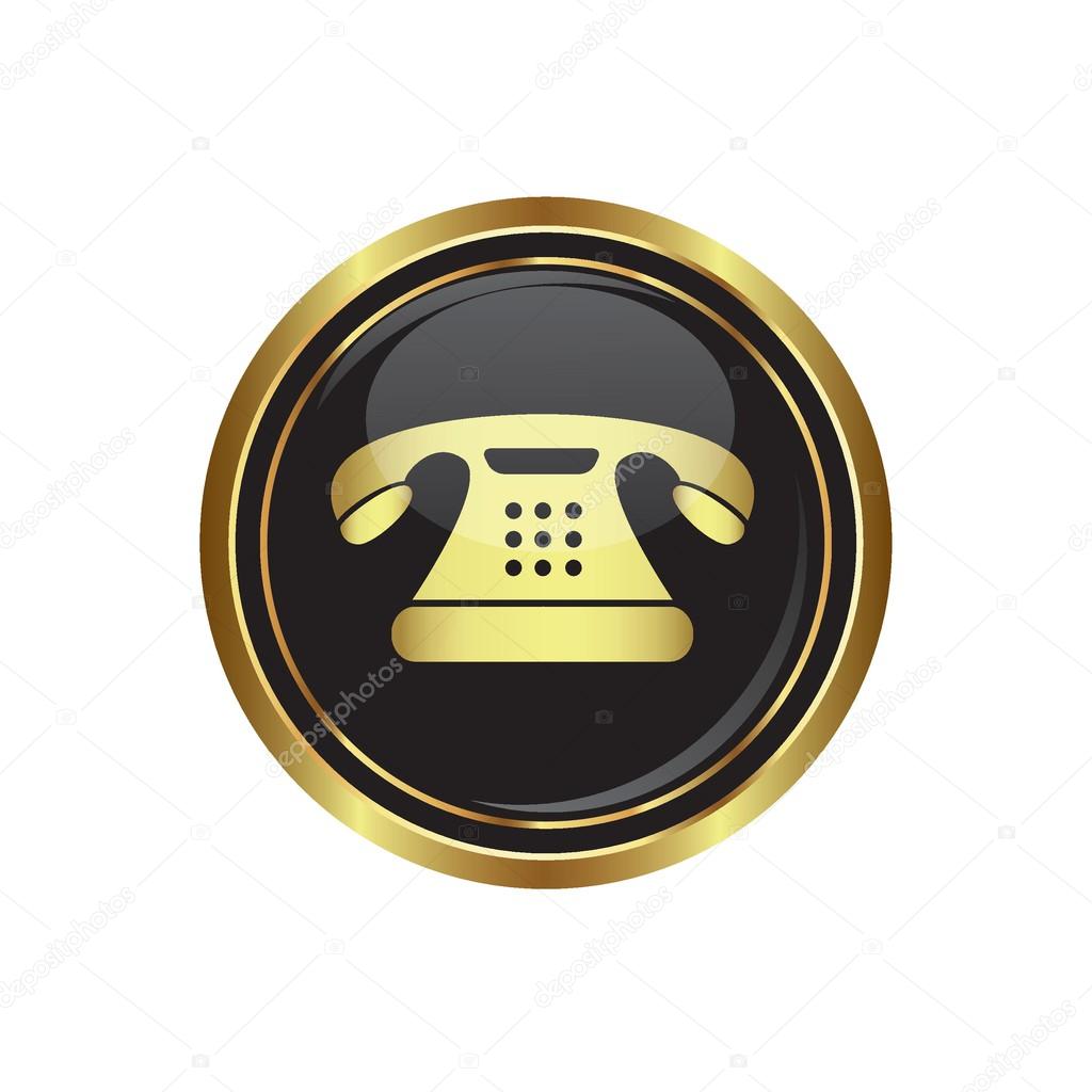 Telephone icon on the black with gold round button