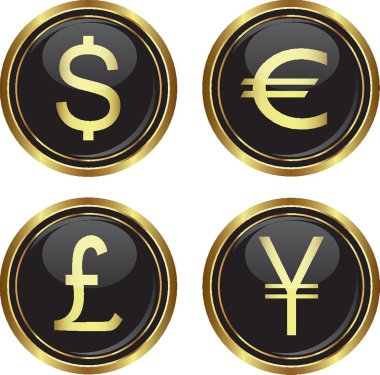dolar, euro, yen ve pound simgeler
