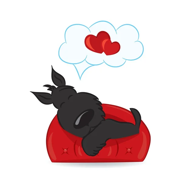 Un perro divertido sentado en el corazón rojo — Archivo Imágenes Vectoriales