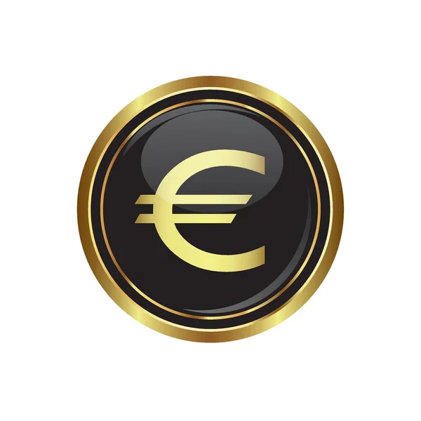 Значок евро на черном с золотой кнопкой — стоковый вектор