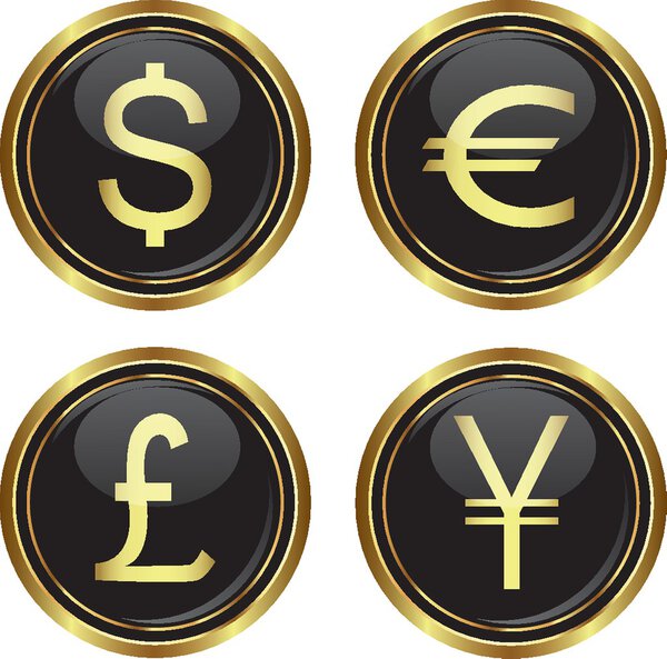 Dollar, euro, yen and pound icons