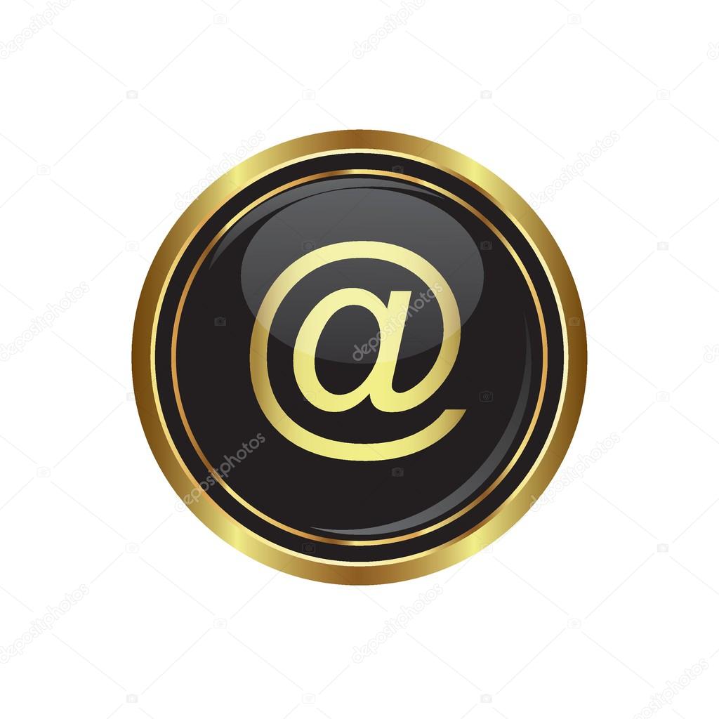 E mail icon on the black with gold round button