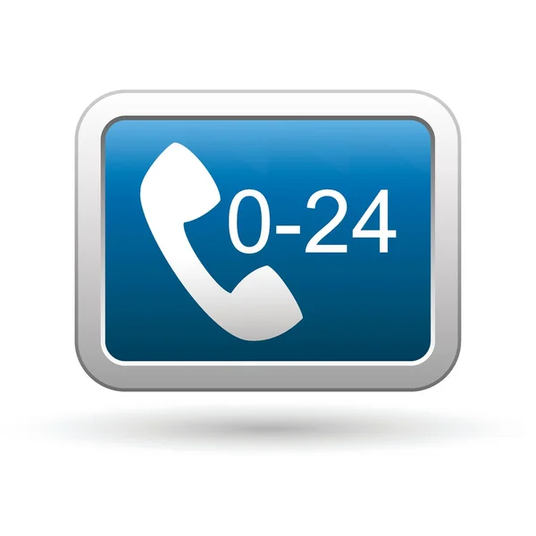 Support center call 24 hours icon on the blue with silver rectangular button — Stock Vector