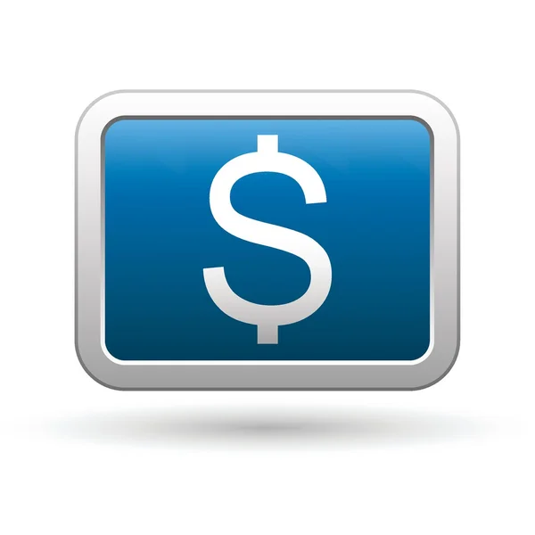 Dólar icono en el azul con botón rectangular de plata — Vector de stock