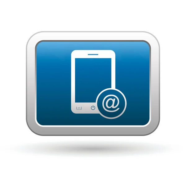 Телефон с иконкой почтового меню на голубом с серебряной прямоугольной кнопкой — стоковый вектор