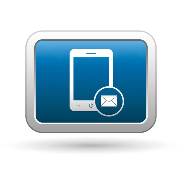 Telefon mit Mailmenü-Symbol auf blauem mit silbernem rechteckigen Knopf — Stockvektor