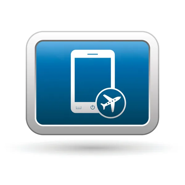 Phone with in plane mode icon on the blue with silver rectangular button — Stock Vector