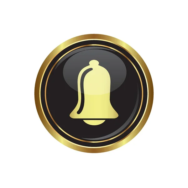 Timbre icono de campana en negro con botón de oro — Vector de stock