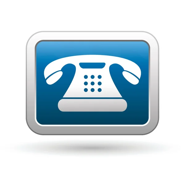Icône de téléphone sur le bleu avec bouton rectangulaire argent — Image vectorielle