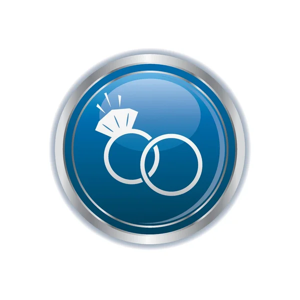 Wedding rings icon on the blue with silver button — Stock Vector