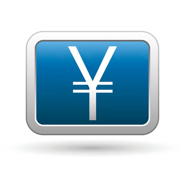 Yen-Symbol auf blauem Grund mit silbernem rechteckigen Knopf — Stockvektor