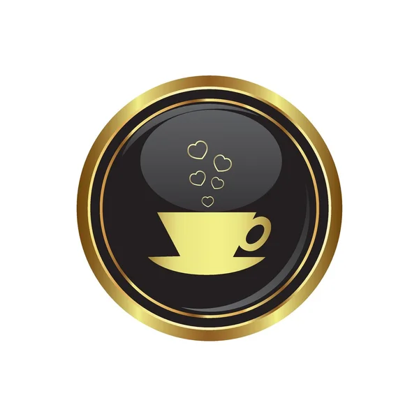 Copa com corações namoro ícone no preto com botão redondo de ouro — Vetor de Stock