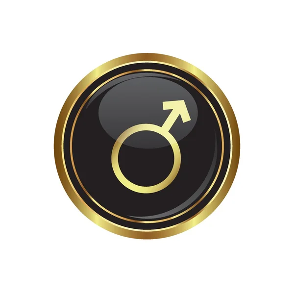 Bouton rond en or avec symbole masculin — Image vectorielle