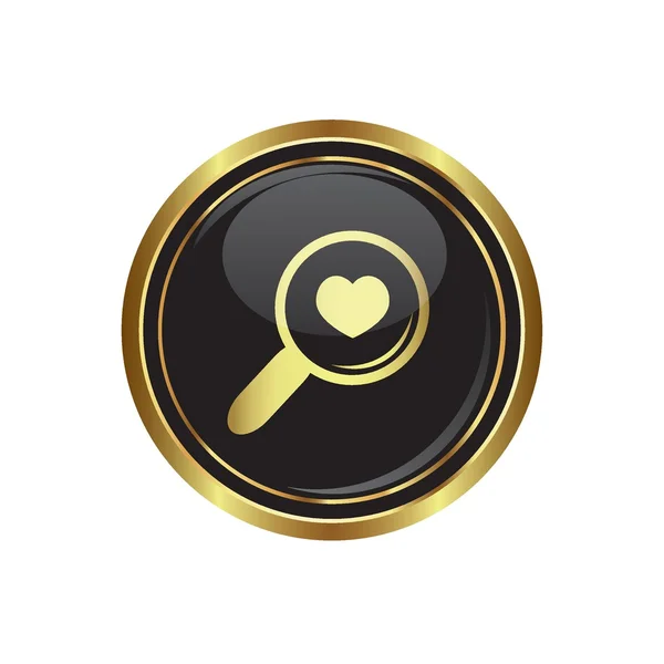 Zoomsymbool met hart op zwart met goud knop — Stockvector