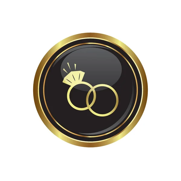 Wedding rings icon on the black with gold round button — Stock Vector