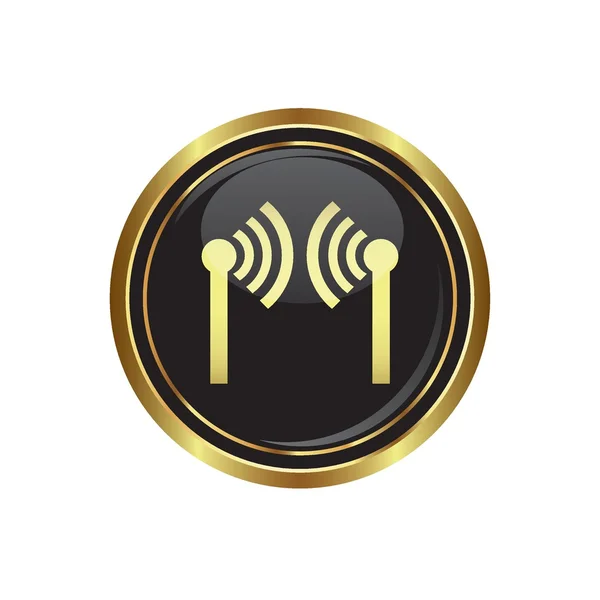 Wireless icon on the black with gold round button — Stock Vector