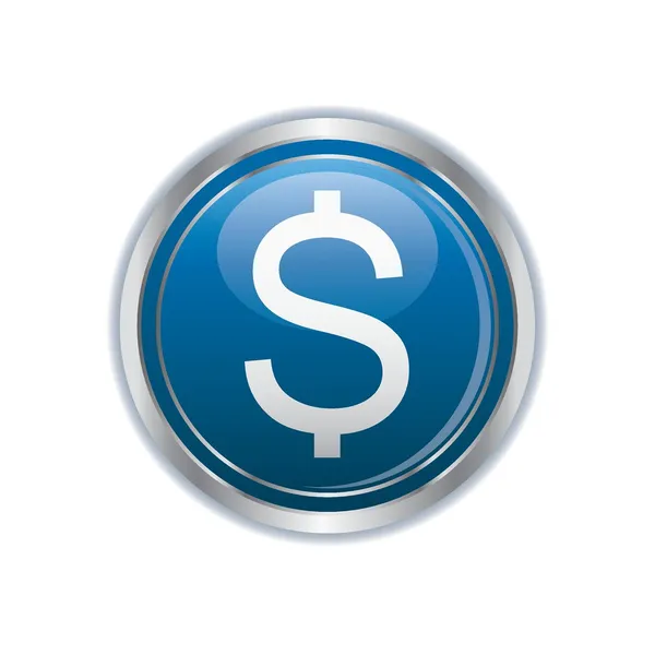 Dollar icon on the blue with silver button — Stock Vector