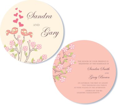 yuvarlak, çift taraflı düğün davetiyesi