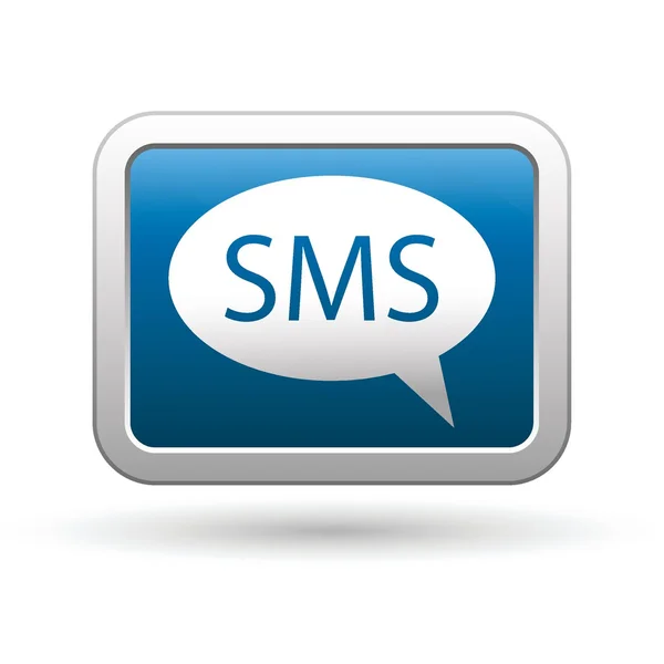 Icona SMS sul blu con pulsante rettangolare argento — Vettoriale Stock
