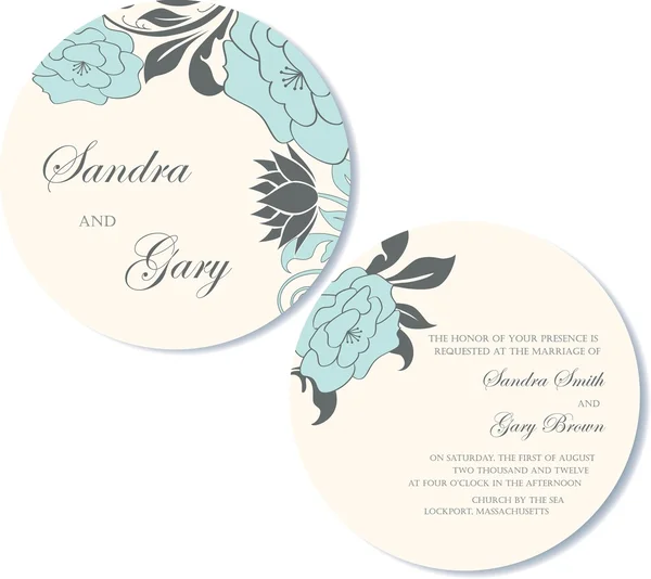 Invitación de boda floral redonda, de doble cara — Vector de stock