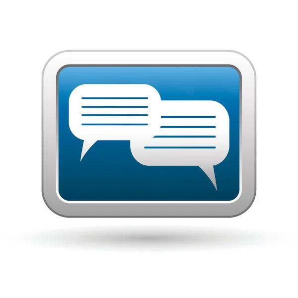 Speech bubbles icon on the blue with silver rectangular button — Stock Vector