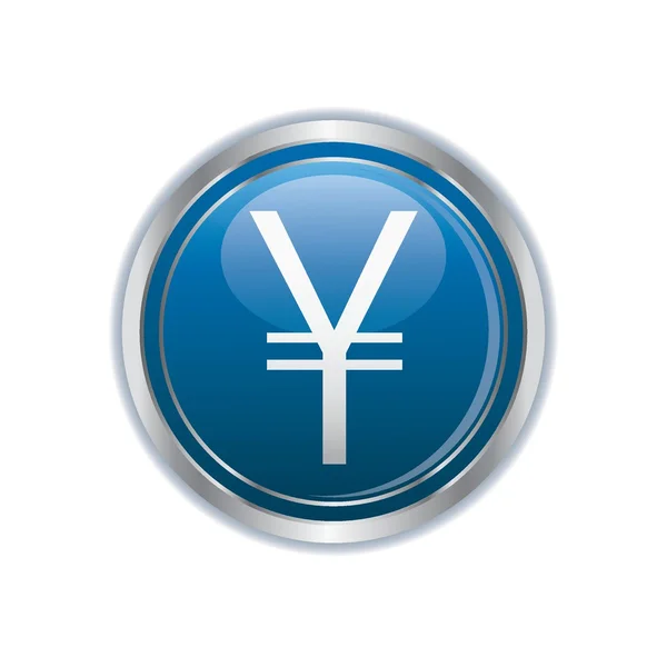Yen-Symbol auf blauem Grund mit silbernem Knopf — Stockvektor