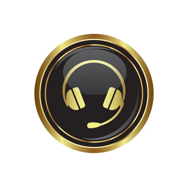 Headphones on the black with gold round button — Stock Vector